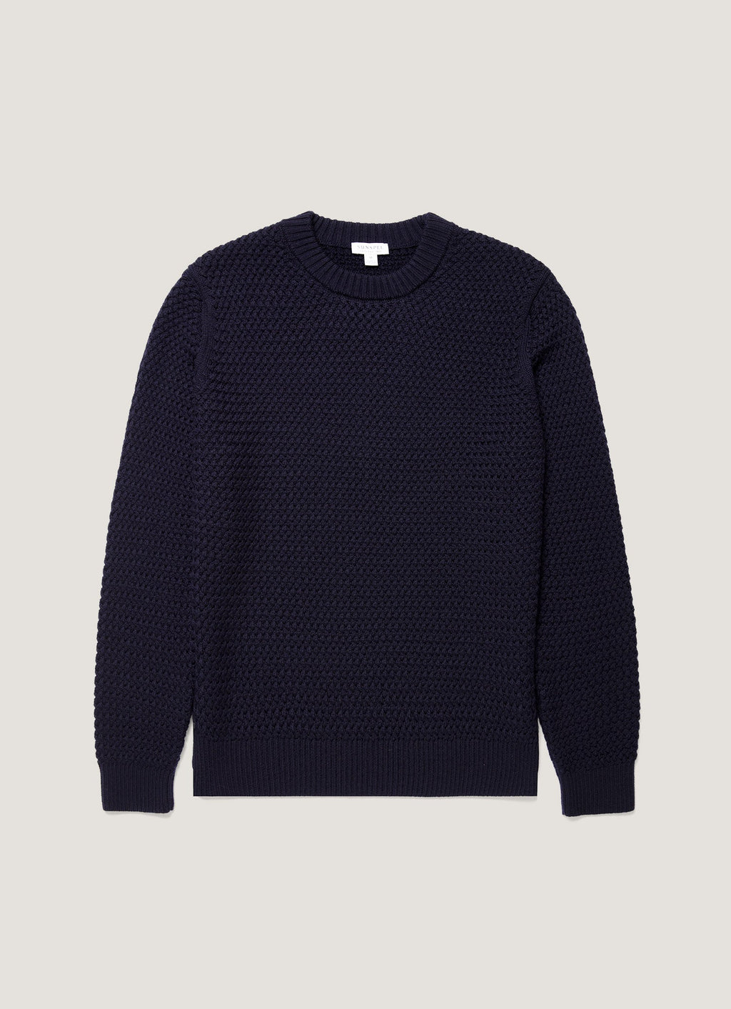 Sunspel Merino Wool Basketweave Jumper - Navy - garment front