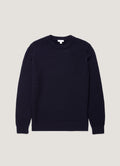 Sunspel Merino Wool Basketweave Jumper - Navy - garment front