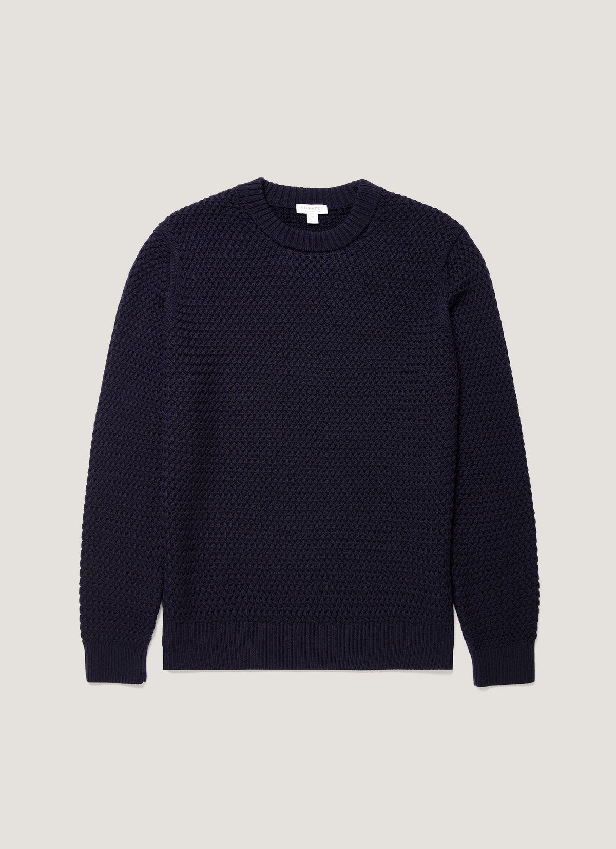 Sunspel Merino Wool Basketweave Jumper - Navy - garment front