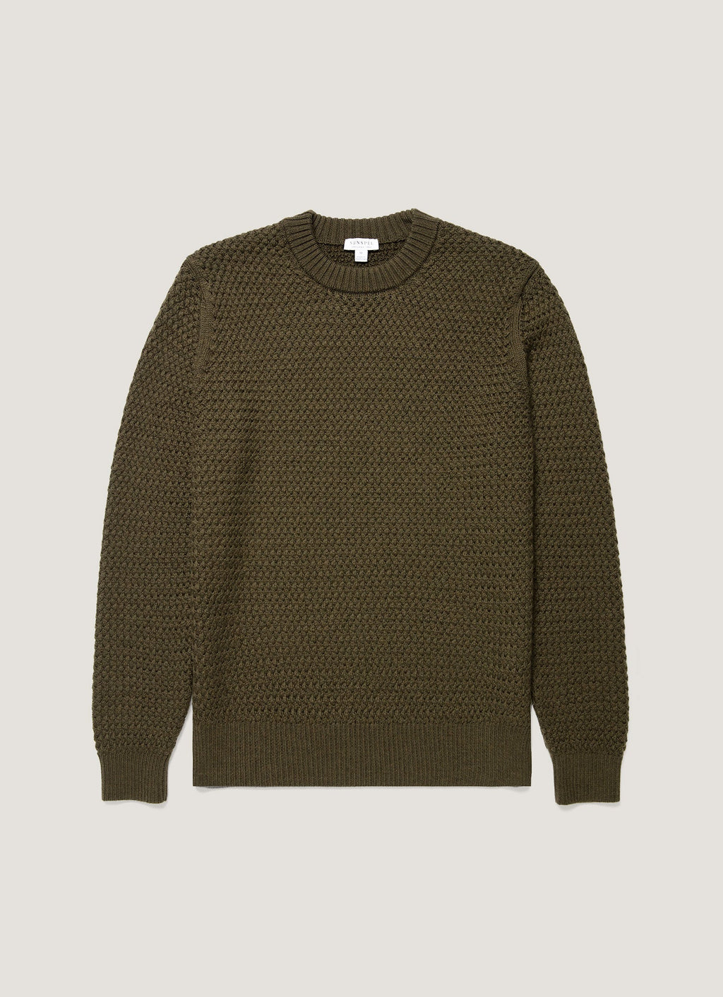 Sunspel Merino Wool Basketweave Jumper - Loden Green - garment front