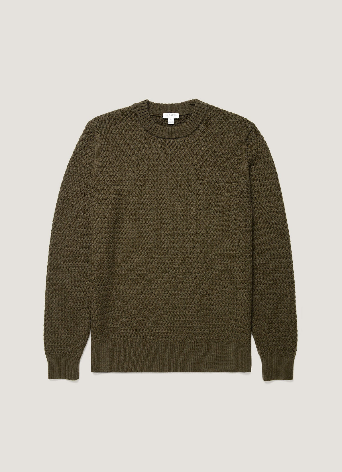 Sunspel Merino Wool Basketweave Jumper - Loden Green - garment front