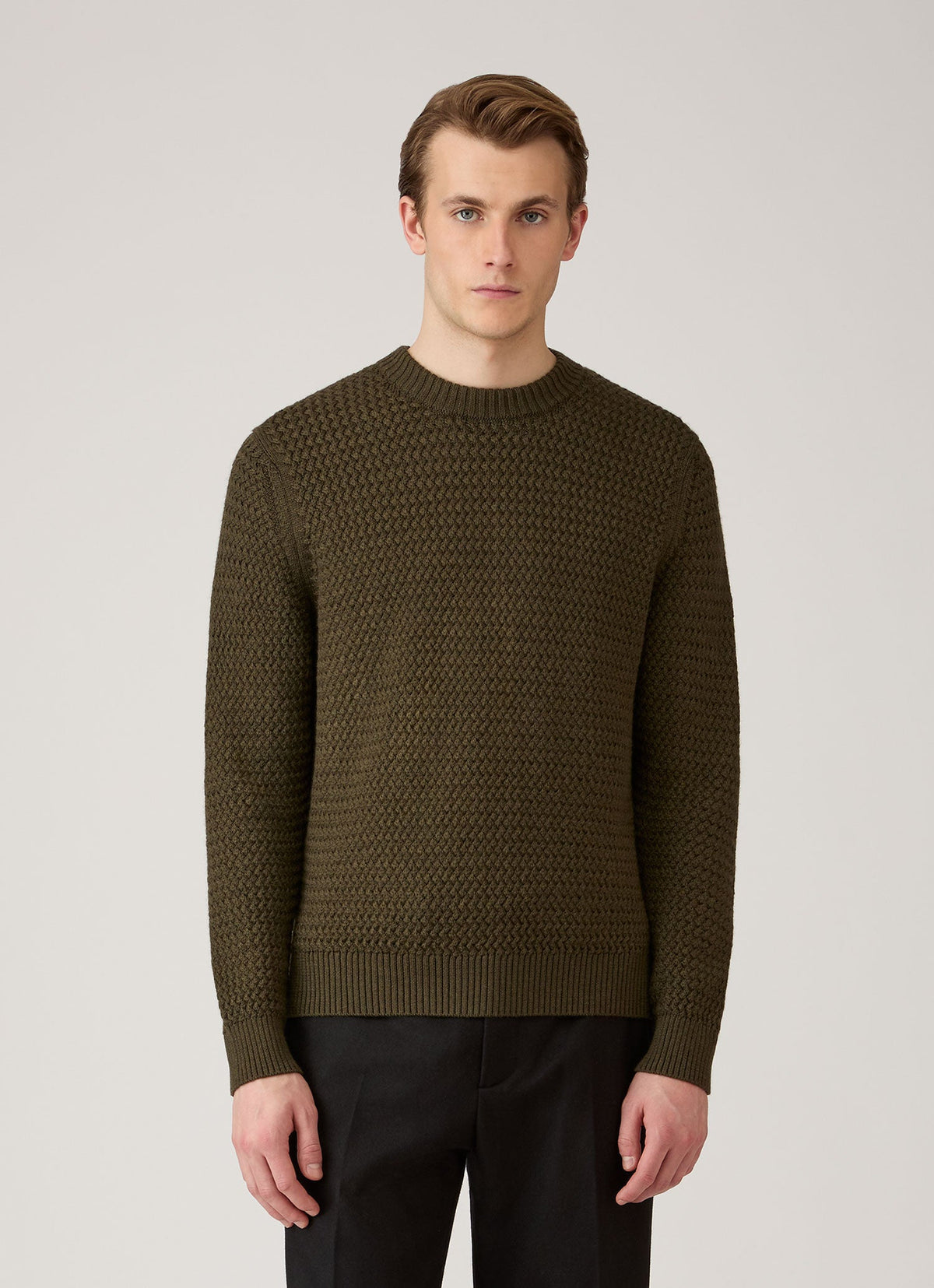 Sunspel Merino Wool Basketweave Jumper - Loden Green - model view