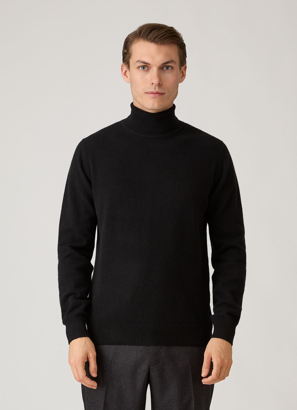 Sunspel Cashmere Roll Neck Jumper - Black - model view