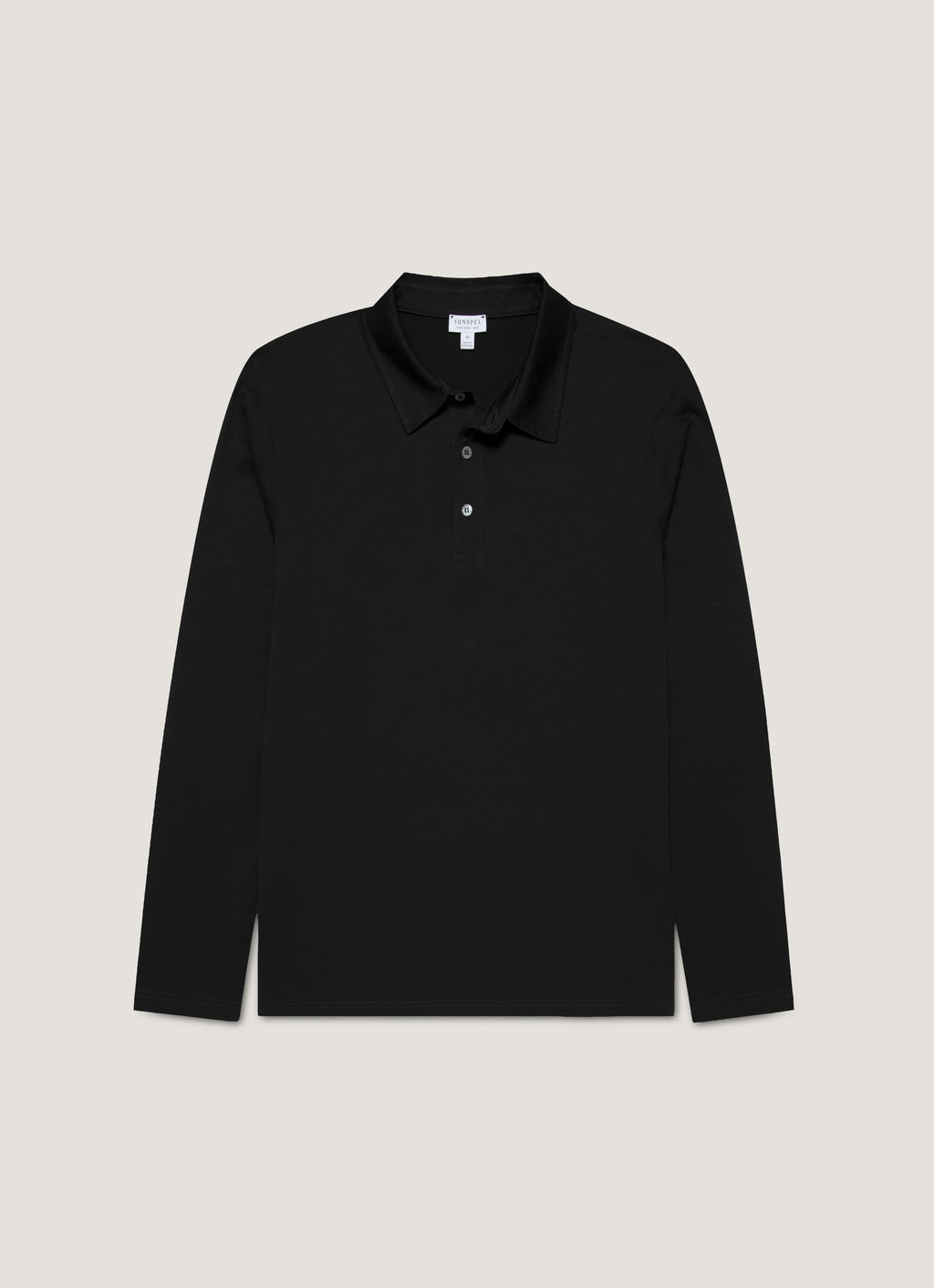 Sunspel Long Sleeve Classic Jersey Polo Shirt - Black - garment front