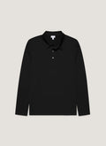 Sunspel Long Sleeve Classic Jersey Polo Shirt - Black - garment front