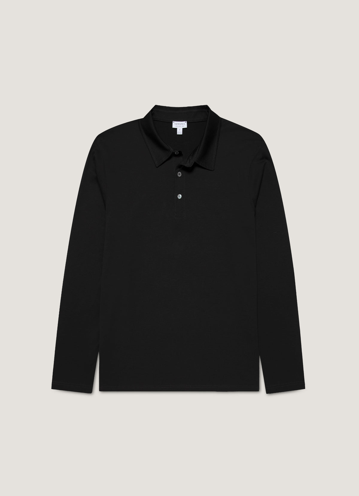 Sunspel Long Sleeve Classic Jersey Polo Shirt - Black - garment front
