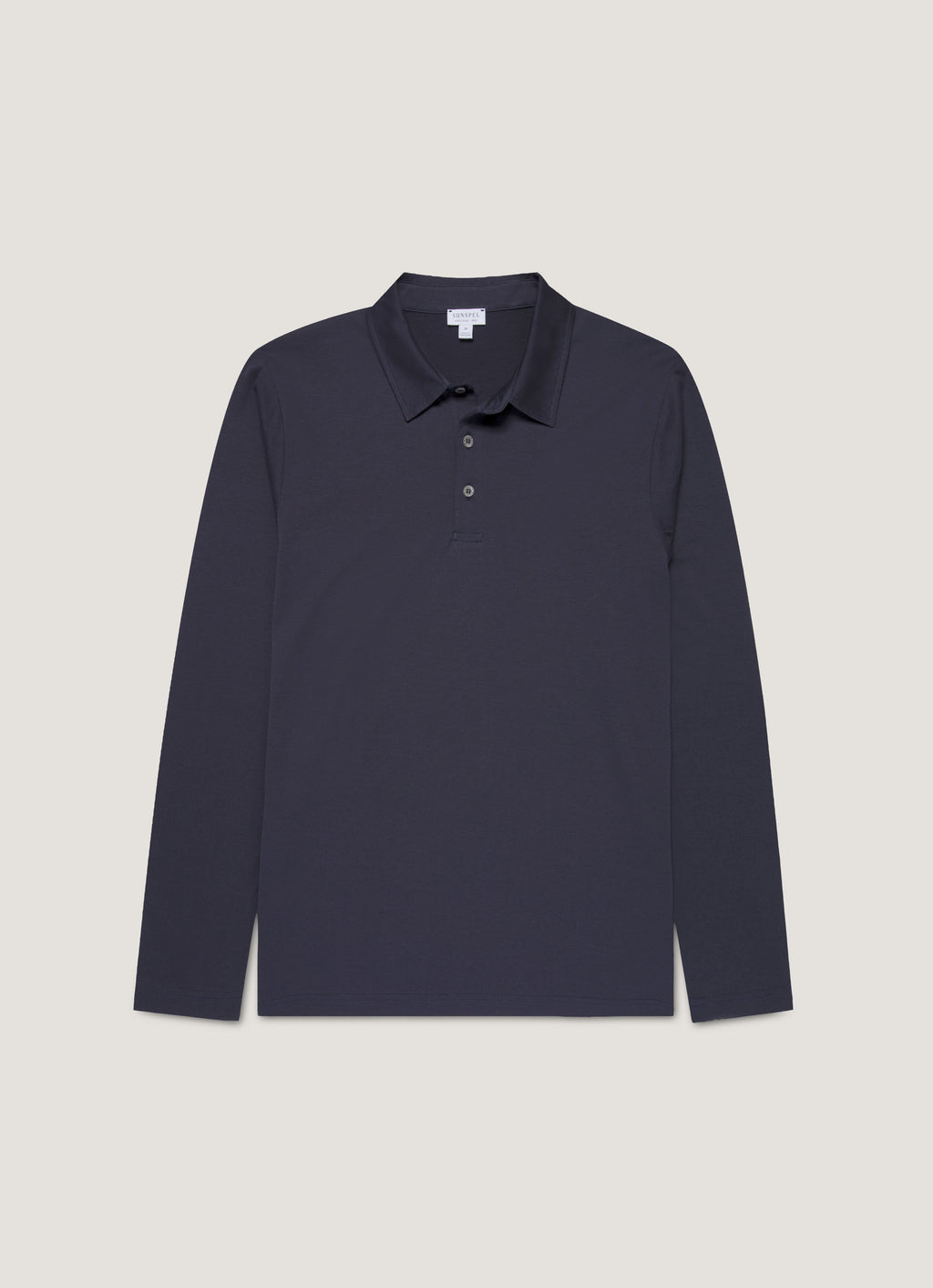 Sunspel Long Sleeve Classic Jersey Polo Shirt - Navy - garment front