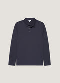 Sunspel Long Sleeve Classic Jersey Polo Shirt - Navy - garment front