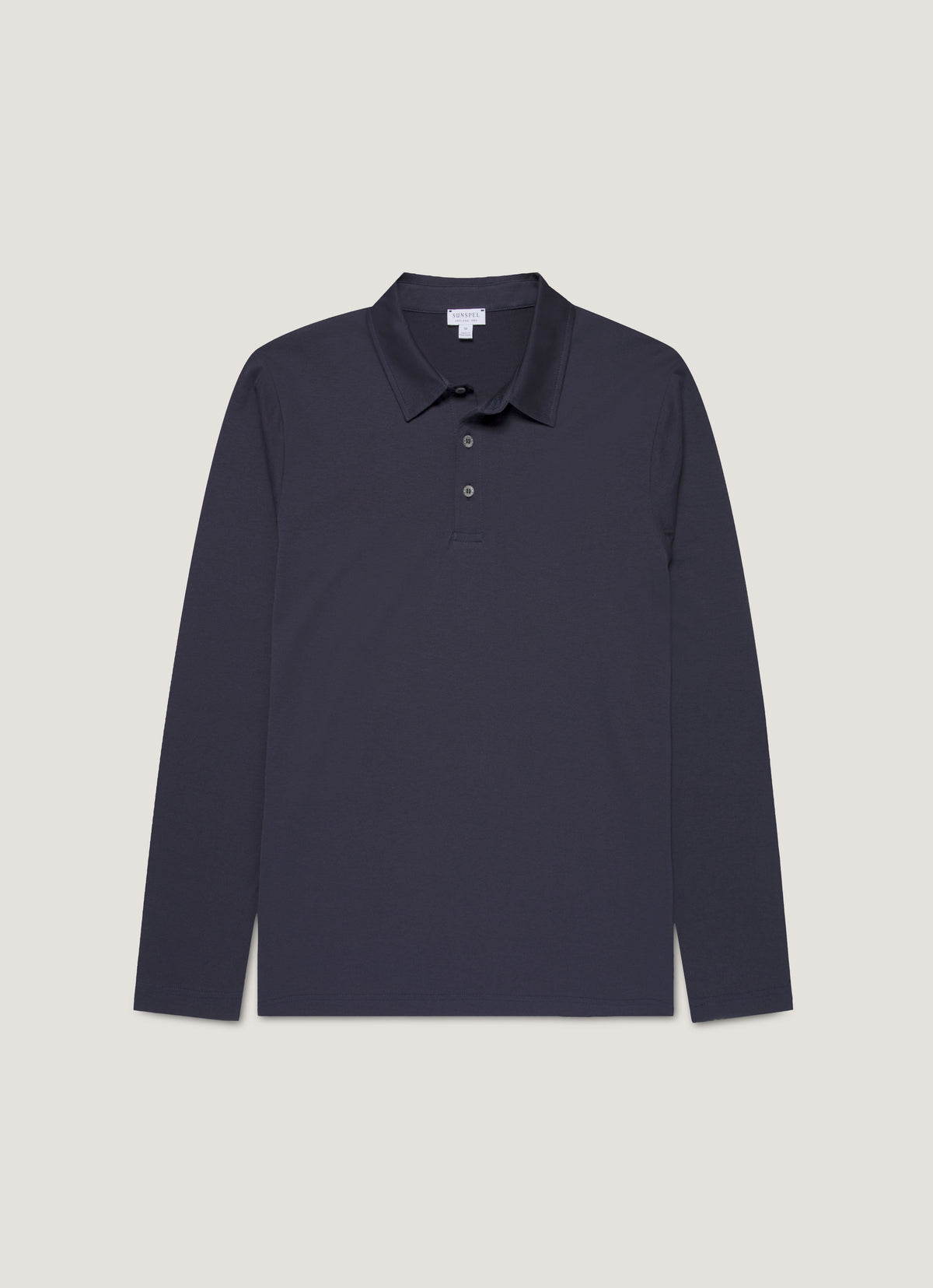 Sunspel Long Sleeve Classic Jersey Polo Shirt - Navy - garment front