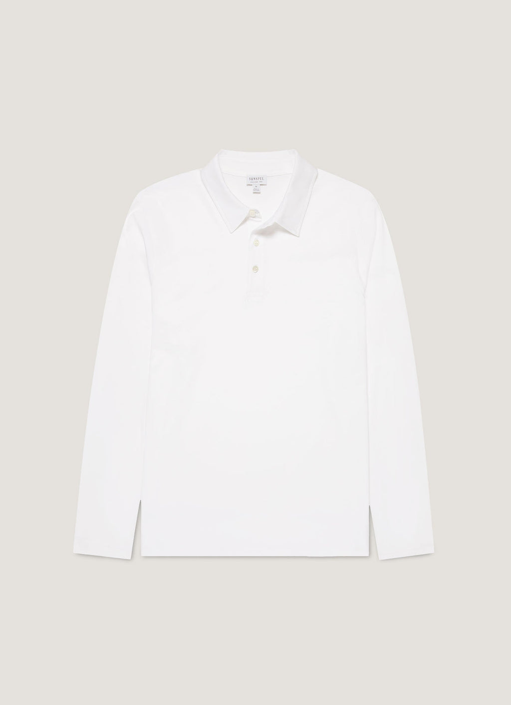 Sunspel Long Sleeve Classic Jersey Polo Shirt - White - garment front