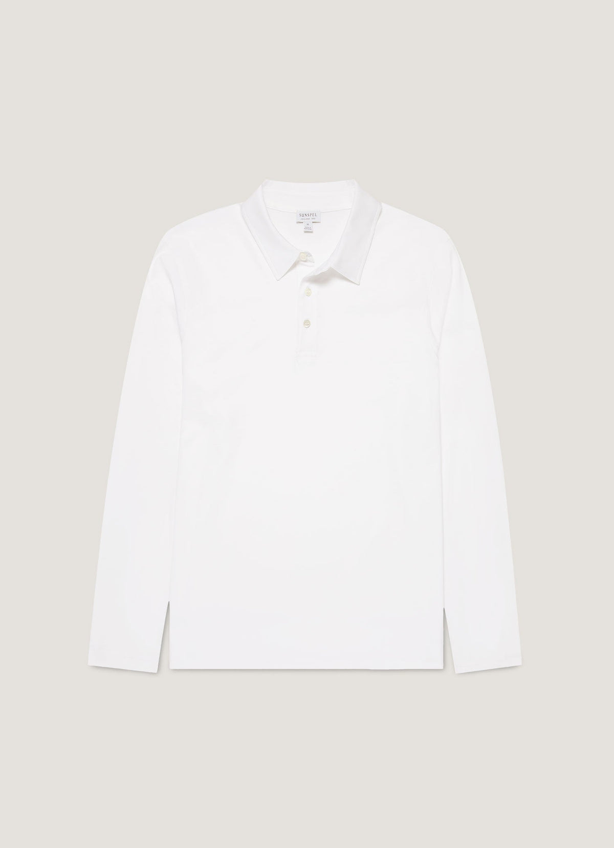 Sunspel Long Sleeve Classic Jersey Polo Shirt - White - garment front