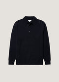 Sunspel Lambswool Knitted Polo Shirt - Dark Navy Mouline - garment front