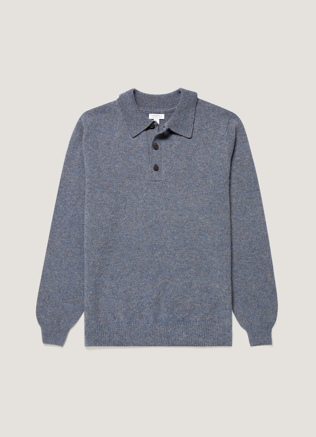 Sunspel Lambswool Knitted Polo Shirt - Denim Twist - garment front