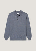 Sunspel Lambswool Knitted Polo Shirt - Denim Twist - garment front