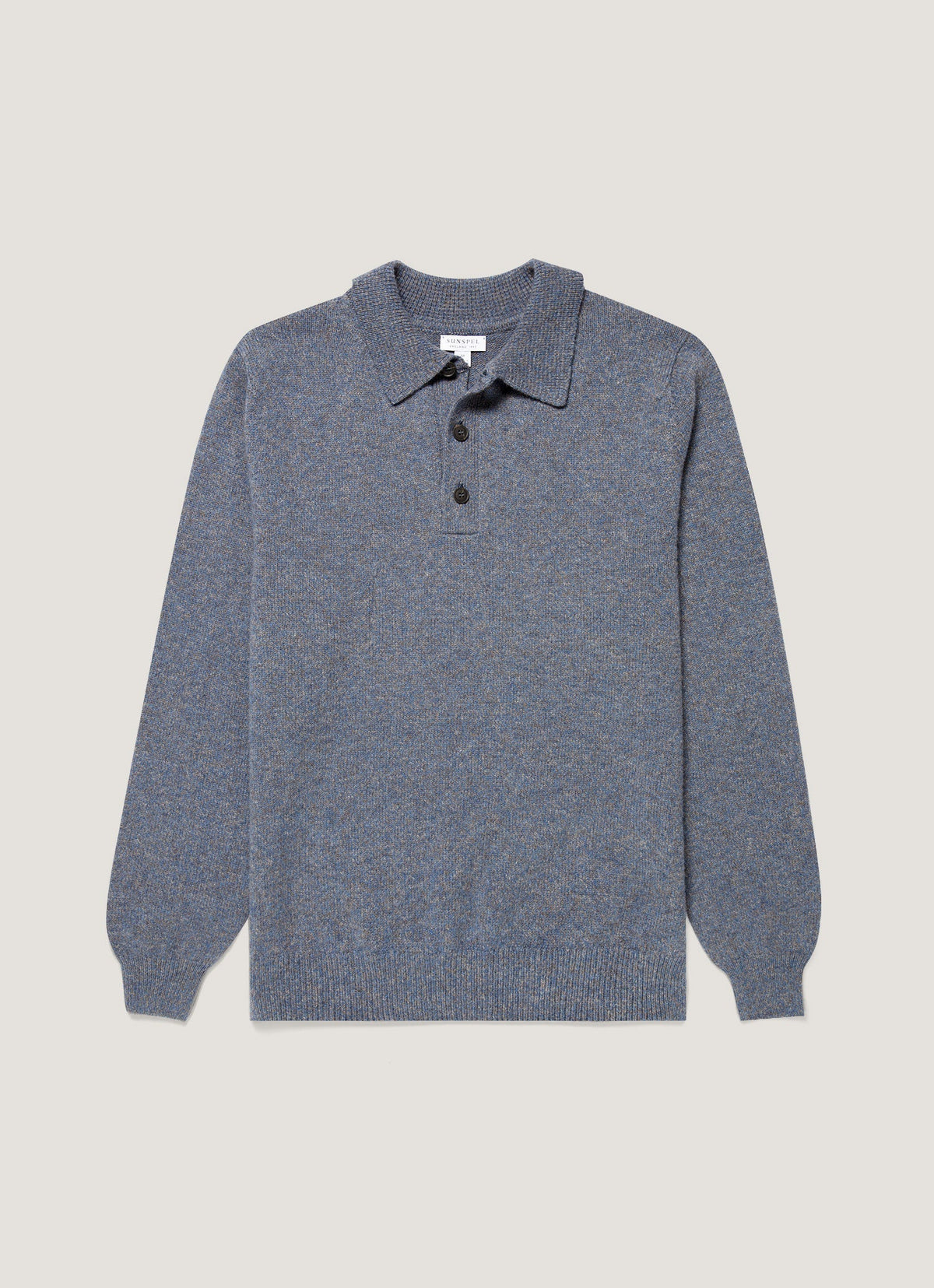Sunspel Lambswool Knitted Polo Shirt - Denim Twist - garment front