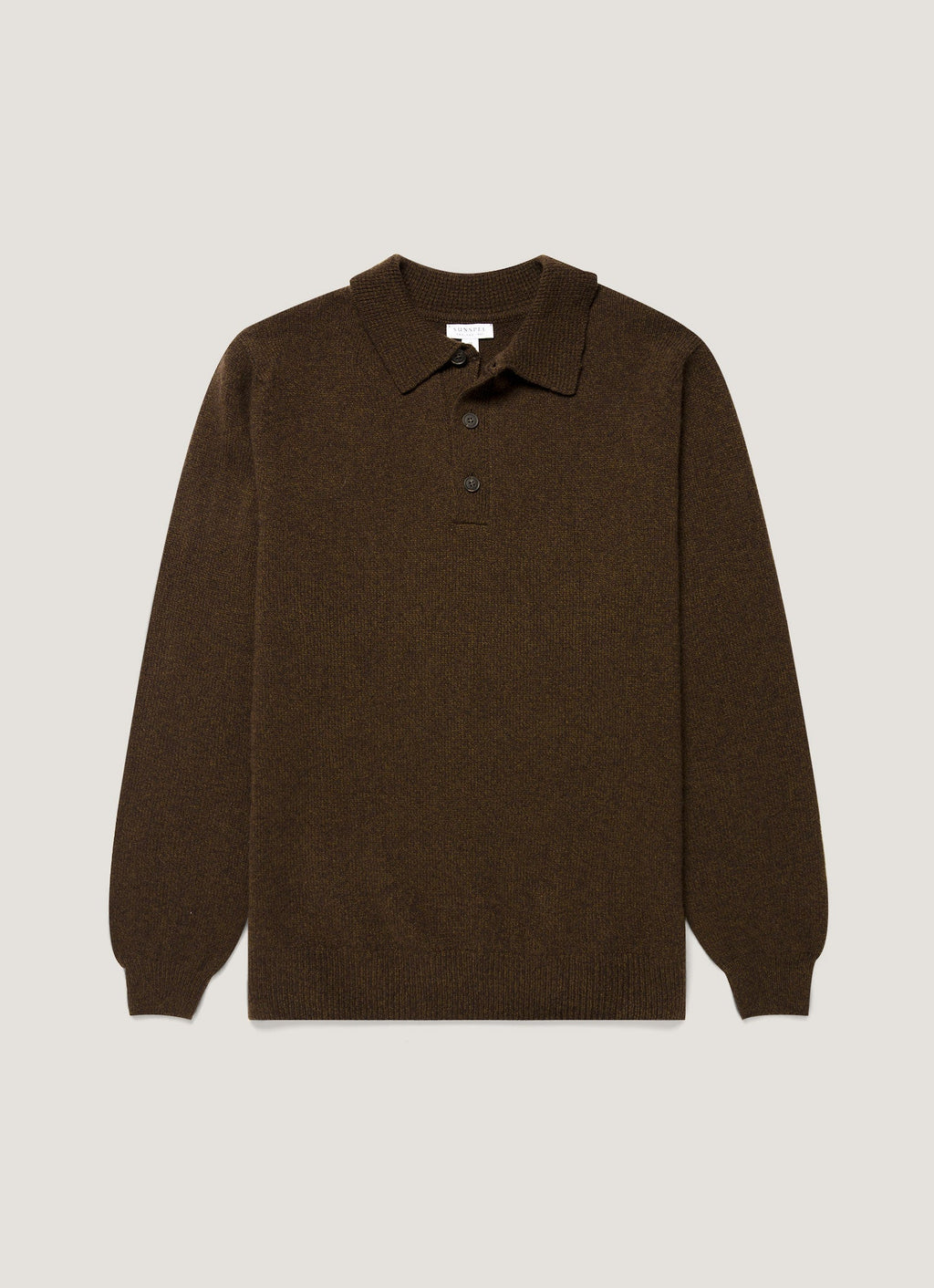 Sunspel Lambswool Knitted Polo Shirt - Loden Green Twist - garment front