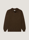 Sunspel Lambswool Knitted Polo Shirt - Loden Green Twist - garment front