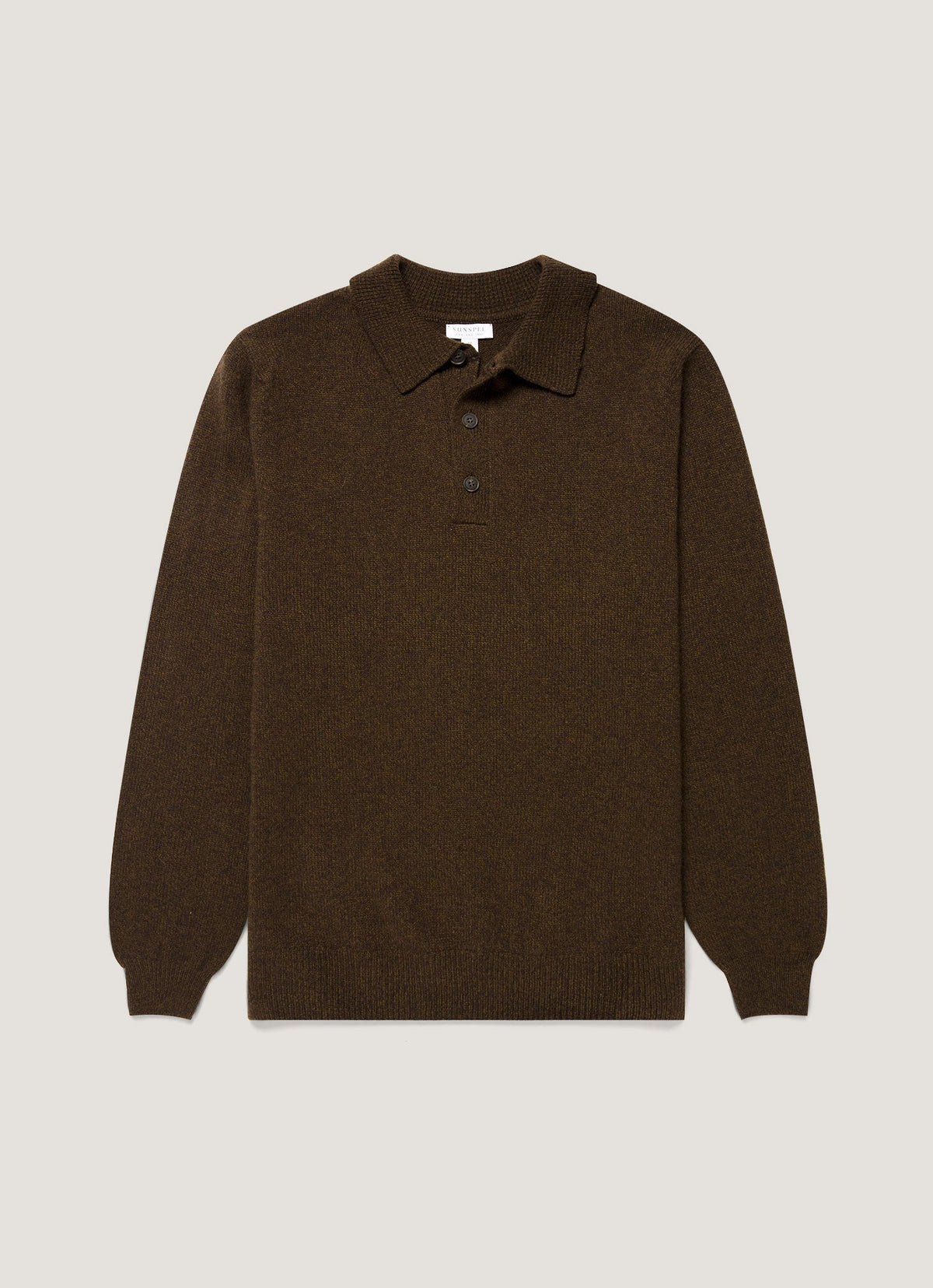 Sunspel Lambswool Knitted Polo Shirt - Loden Green Twist - garment front