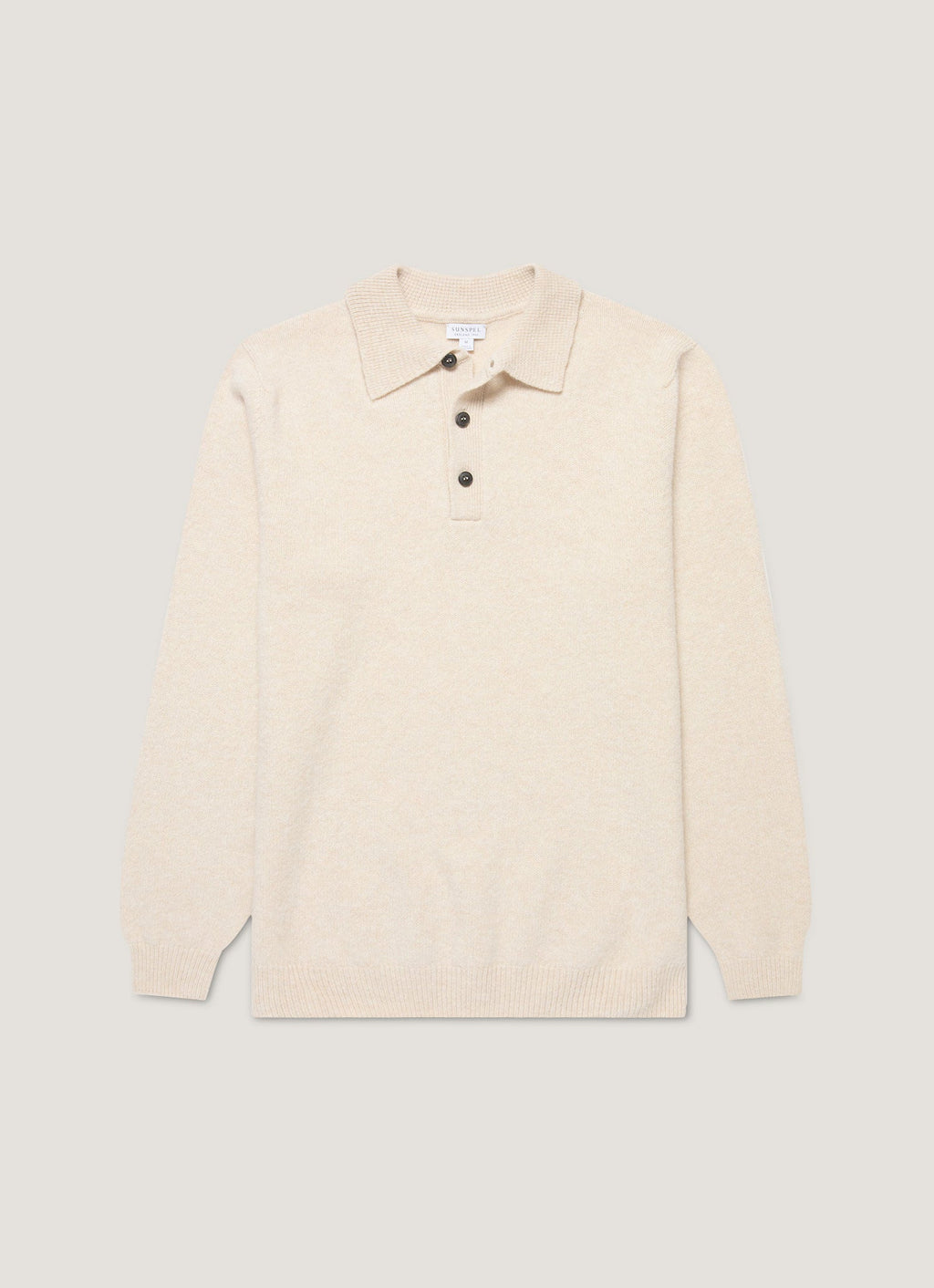 Sunspel Lambswool Knitted Polo Shirt - Oatmeal Melange - garment front