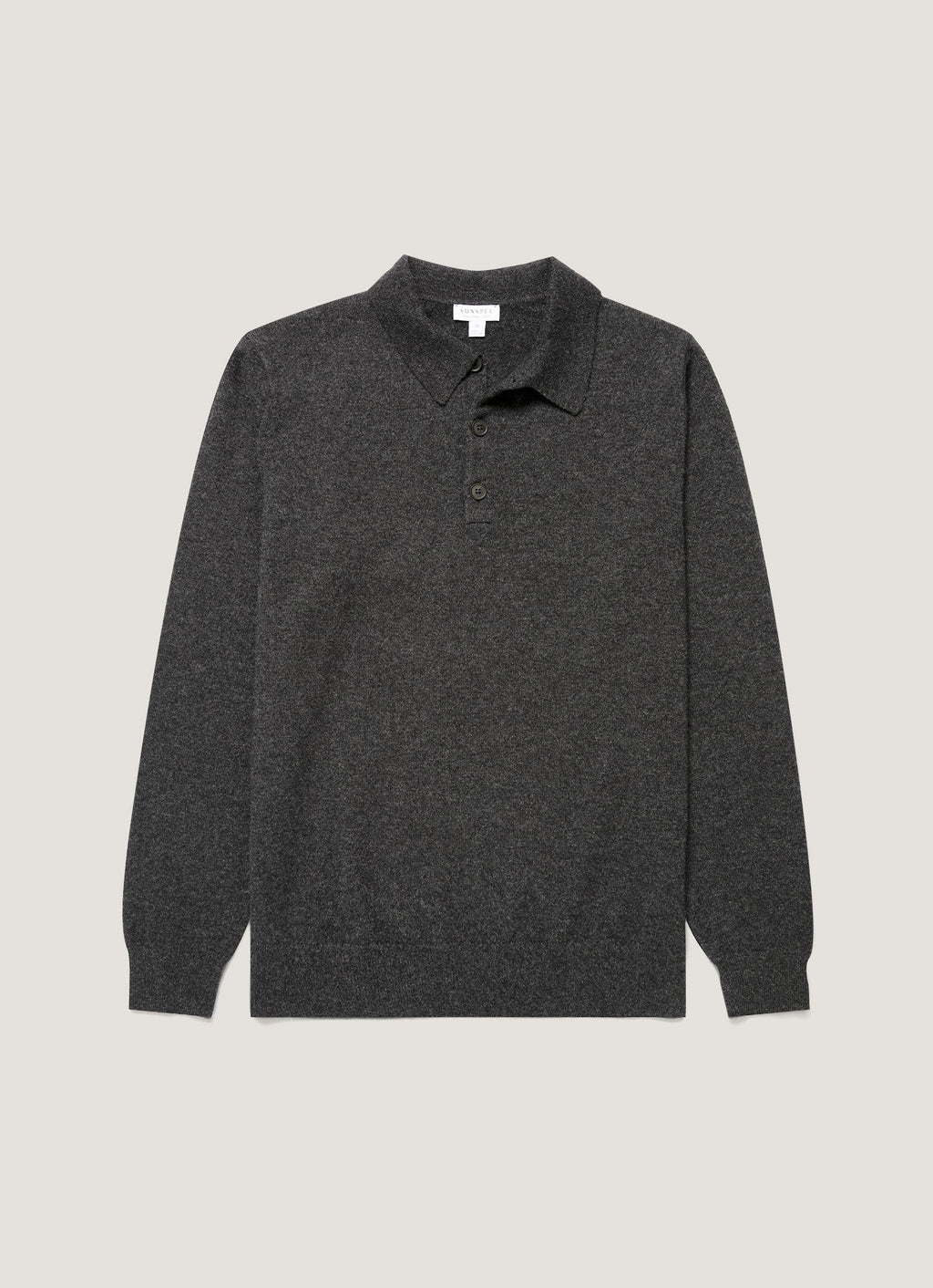 Sunspel Cashmere Knitted Polo Shirt - Charcoal Melange - garment front