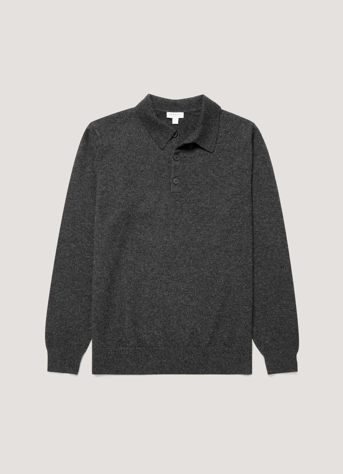 Sunspel Cashmere Knitted Polo Shirt - Charcoal Melange - garment front