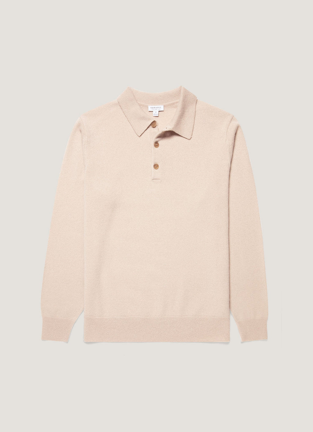 Sunspel Cashmere Knitted Polo Shirt - Swansdown - garment front