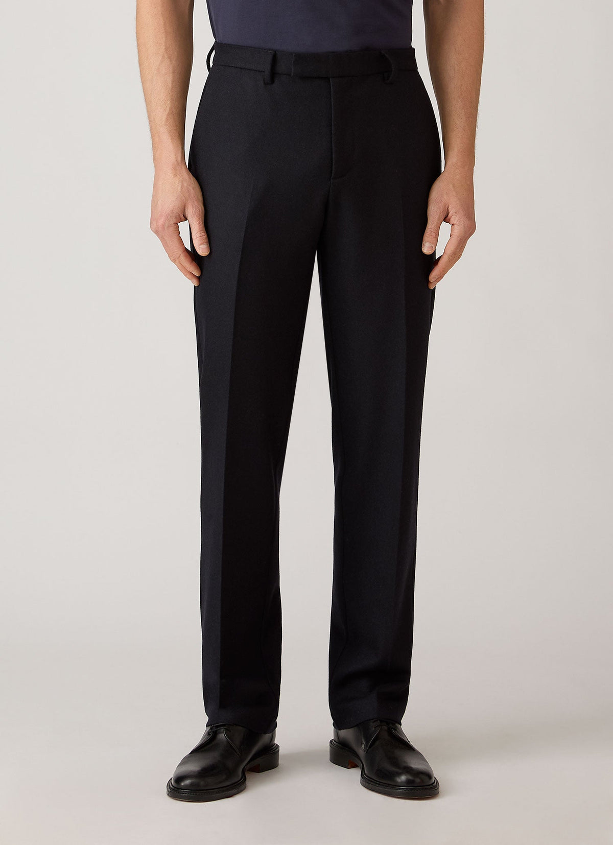 Sunspel Boiled Wool Trouser - Navy - model view