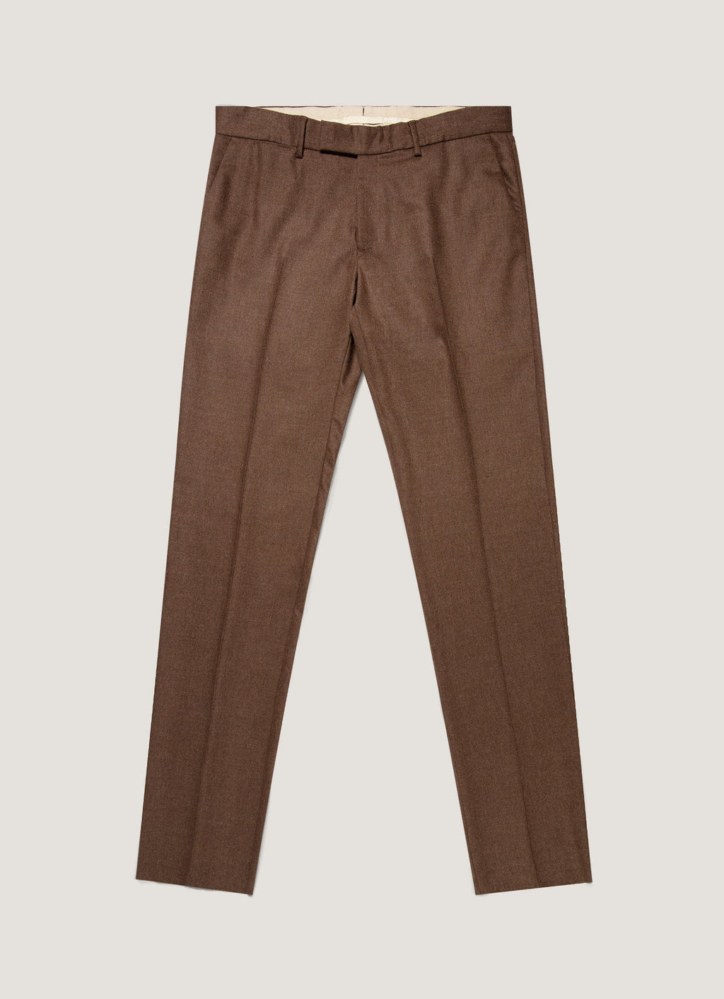 Sunspel Wool Cashmere Flannel Trouser - Light Brown Melange - garment front