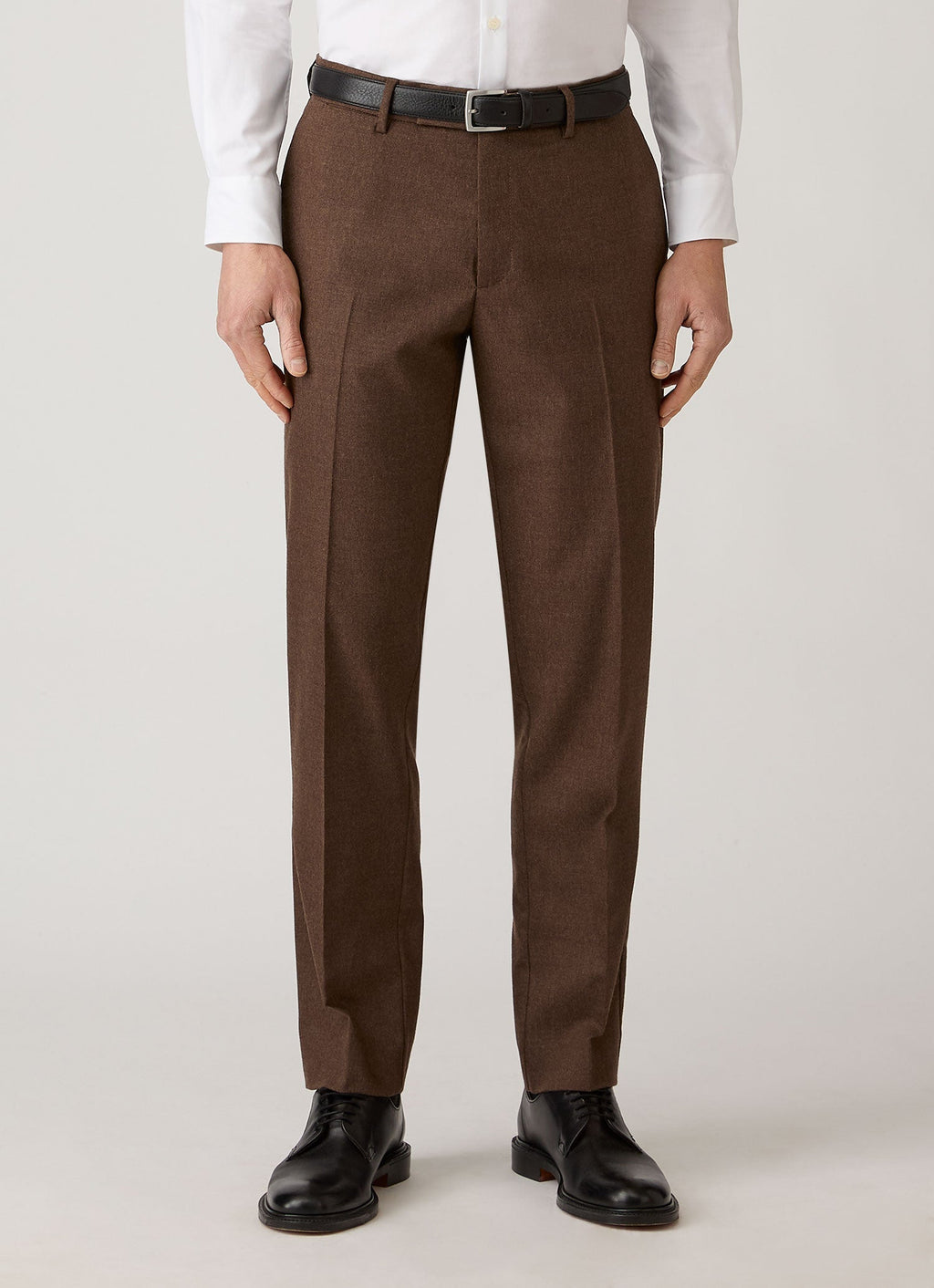 Sunspel Wool Cashmere Flannel Trouser - Light Brown Melange - model view