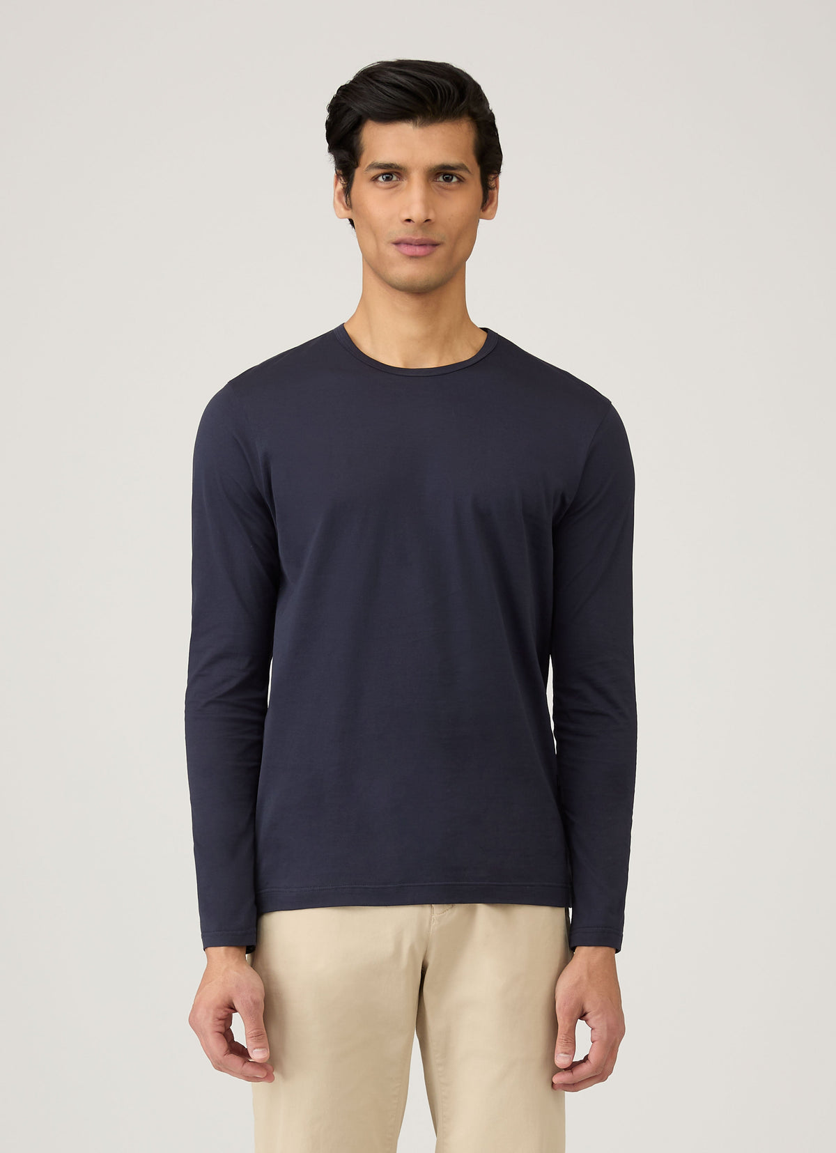 Sunspel Long Sleeve Classic T-Shirt - Navy - model view