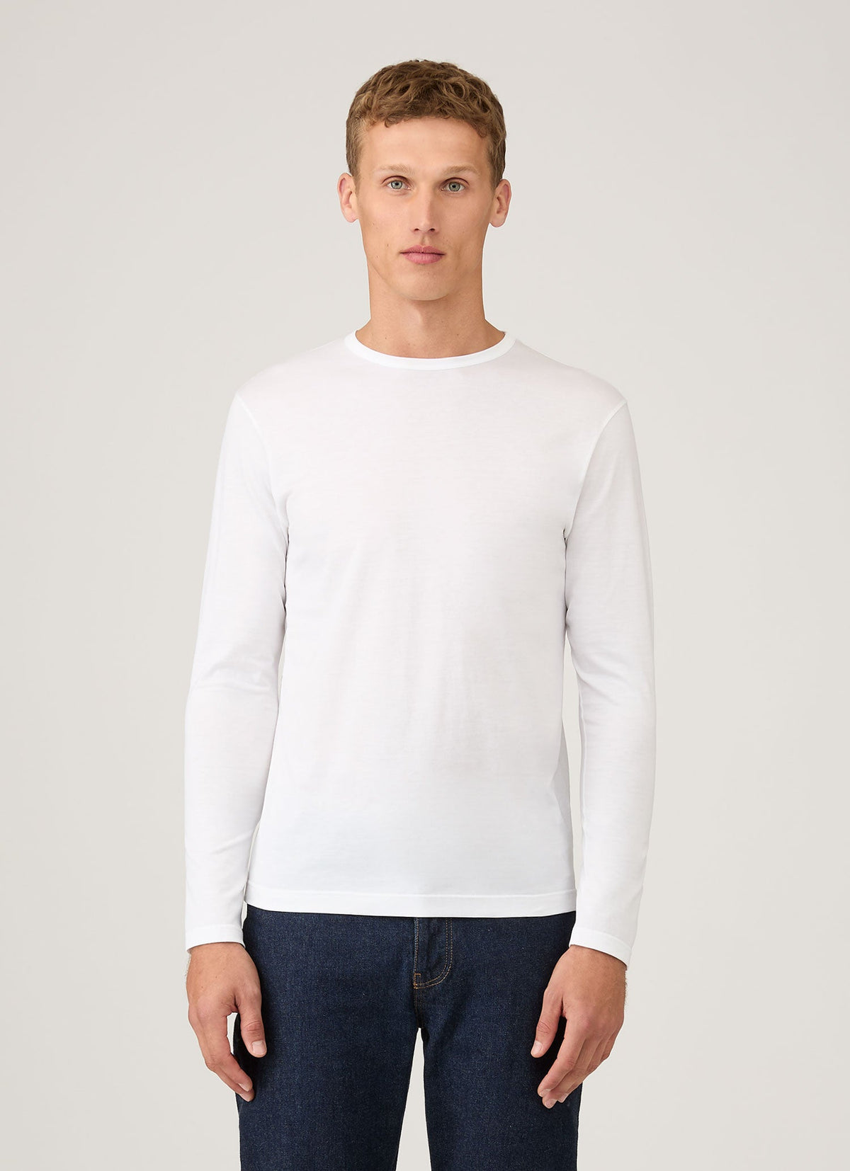 Sunspel Long Sleeve Classic T-Shirt - White - model view