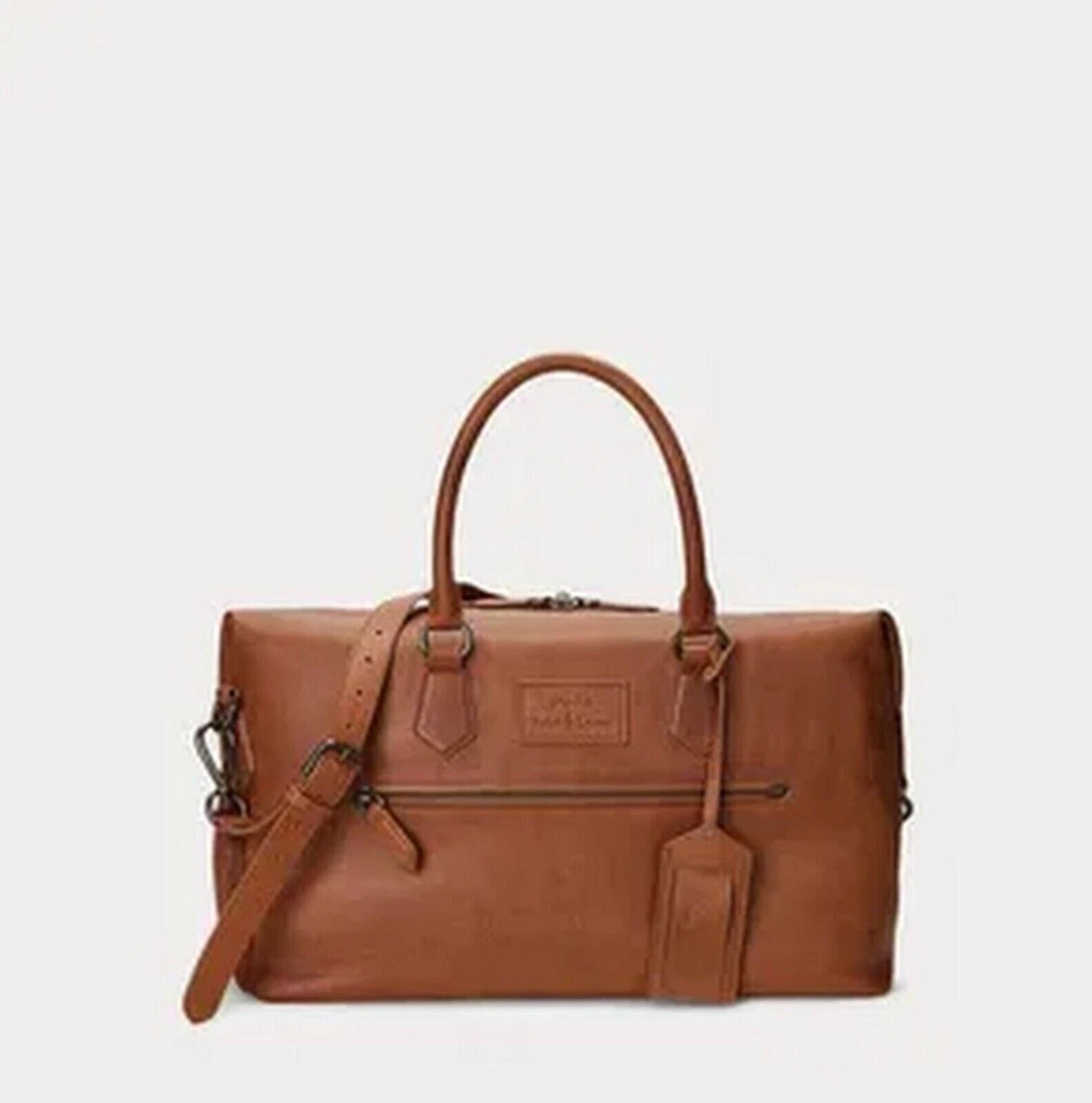 Polo Ralph Lauren Men's Pebble Leather Duffle Bag Weekender Saddle Brown