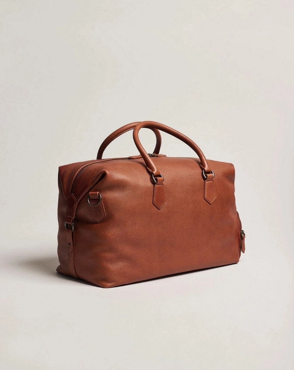 Polo Ralph Lauren Men's Pebble Leather Duffle Bag Weekender Saddle Brown