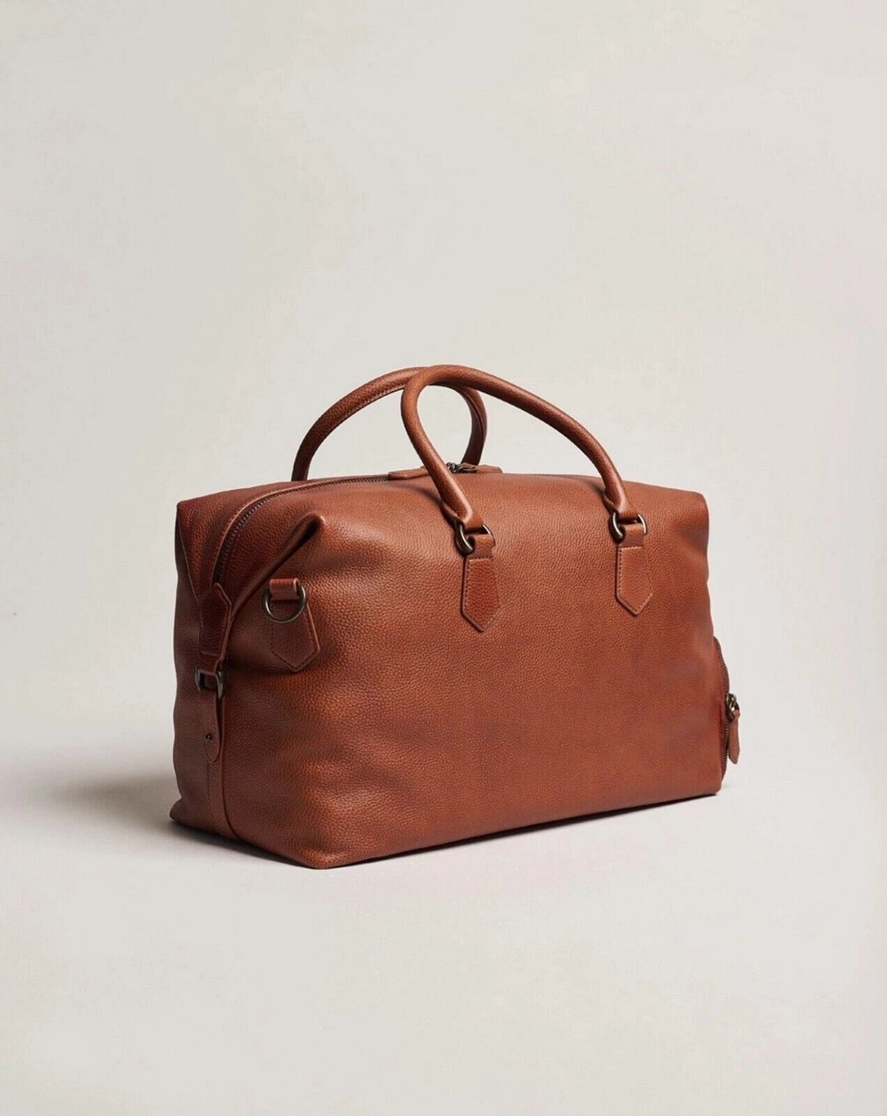 Polo Ralph Lauren Men's Pebble Leather Duffle Bag Weekender Saddle Brown