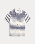 Ralph Lauren Striped Pointelle-Ribbed Camp Shirt Pale Cream/Newport Navy
