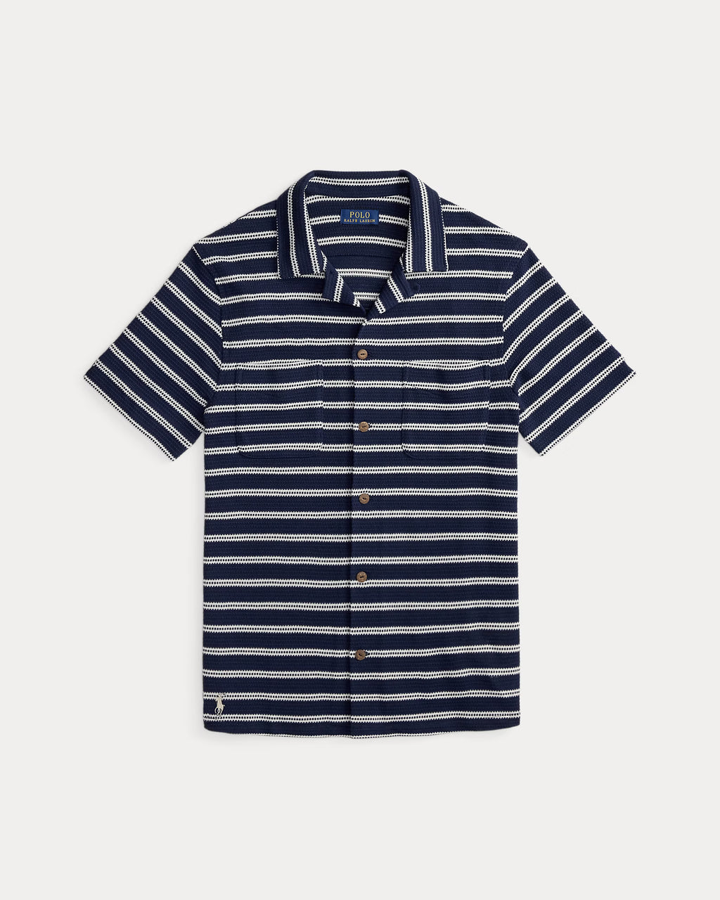Ralph Lauern Striped Pointelle-Ribbed Camp Shirt