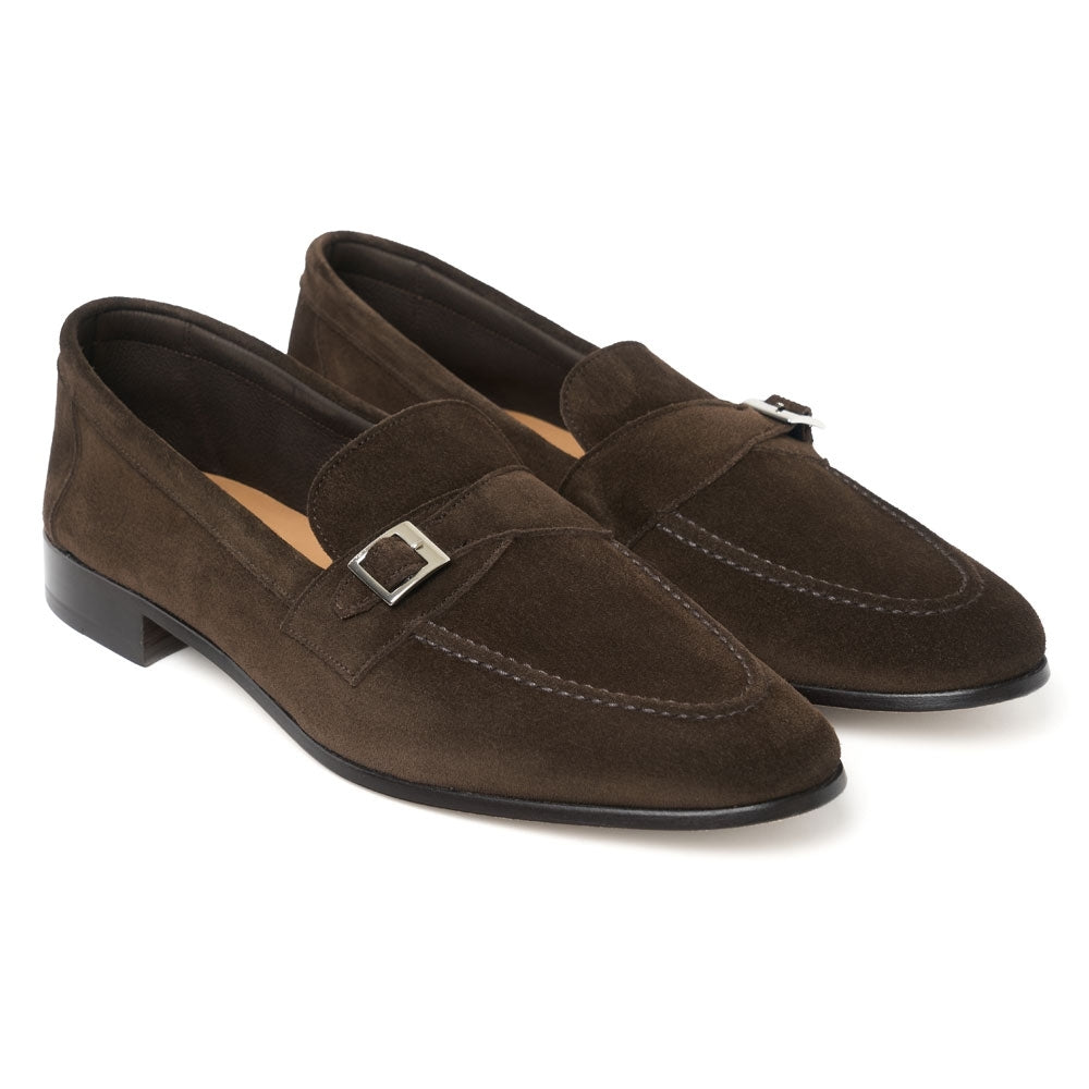 Joseph Cheaney Theo Monk Strap Loafer in Bitter Chocolate Suede